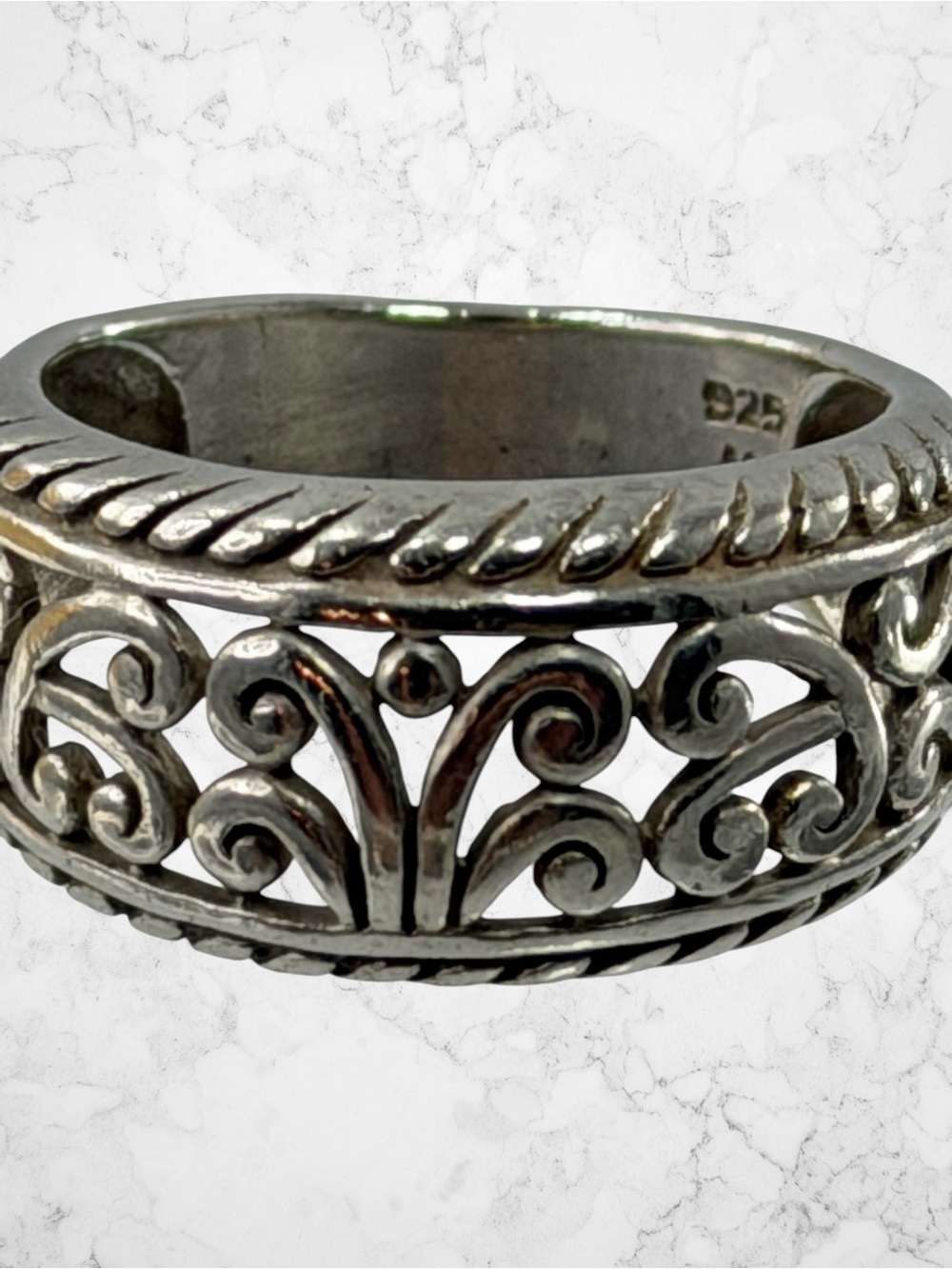 Vintage Sterling Silver 925 Ornate Scroll Rope Ring Size 7 Cheryl Wadsworth CW - Picture 5 of 9